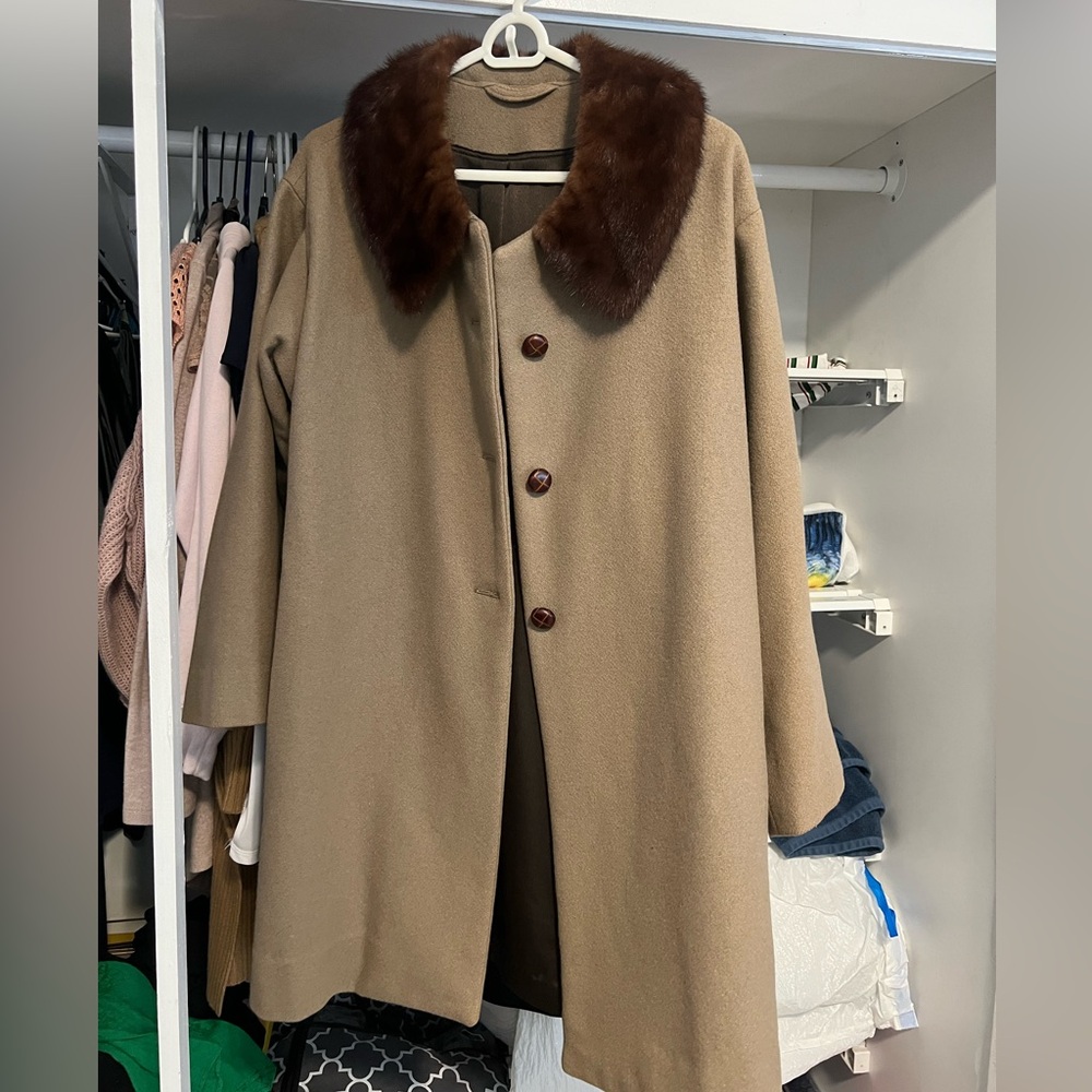Elegant Tan Coat with Brown Fur Collar